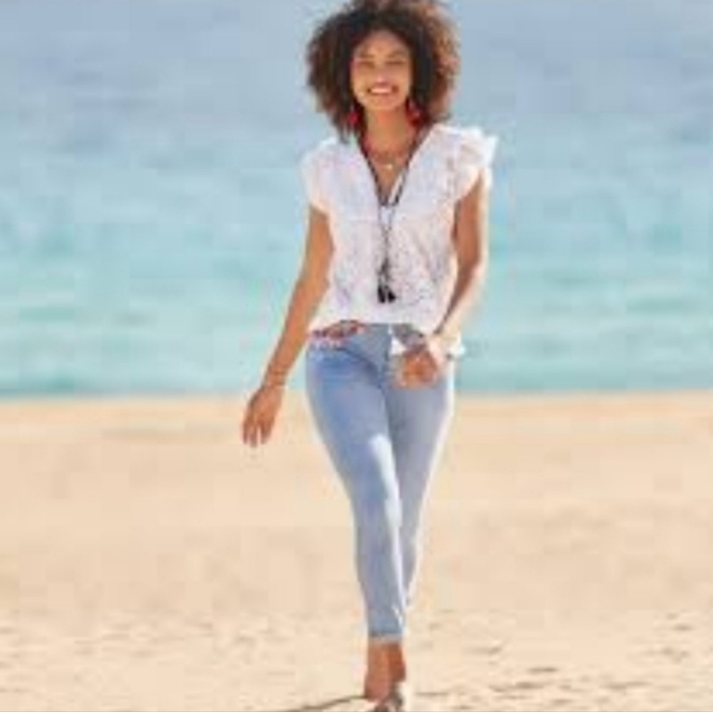 Nicole Miller 100% Cotton Floral Ruffle Top